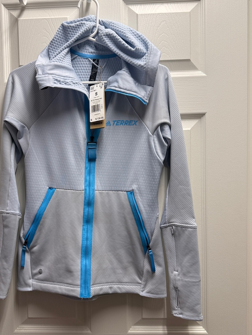 adidas Terrex Light Blue Hooded Zip Jacket with Bright Blue Trim